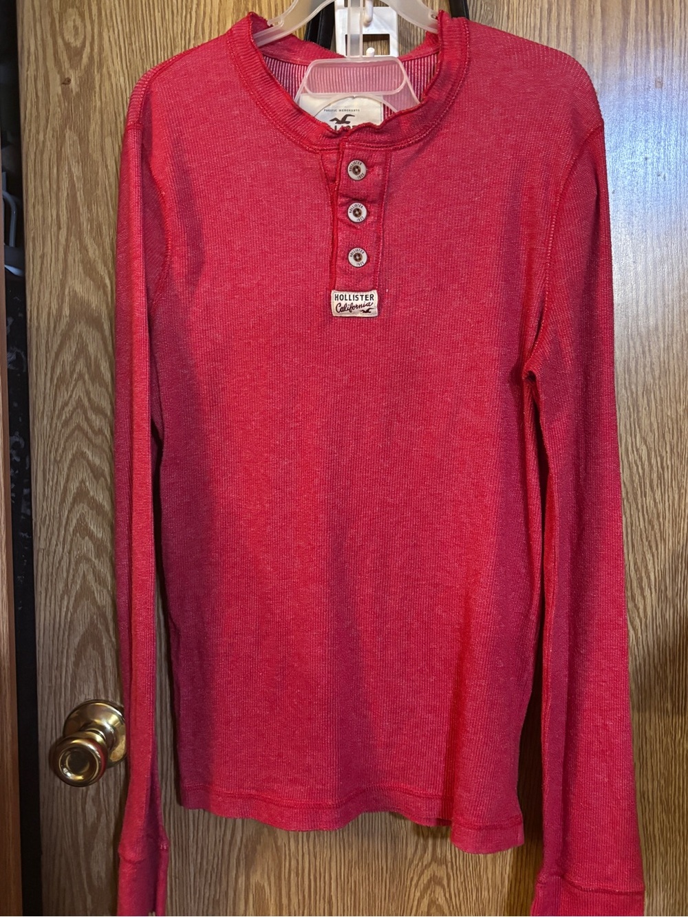 Hollister Red Long Sleeve Henley Top for Teens